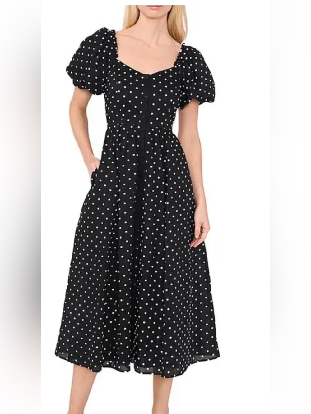 CeCe Black cotton Dress with White Polka Dots 4